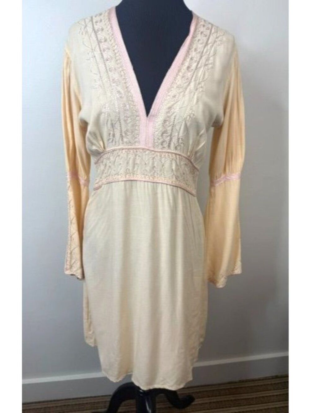 Vanesska for Calypso Christiane Celle Peach Embroidered Boho Tunic Dress Size S - Picture 2 of 10